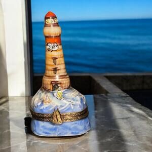 Authentic Limoges Lighthouse Trinket Box, Engagement Ring Box, Pillbox Seagull